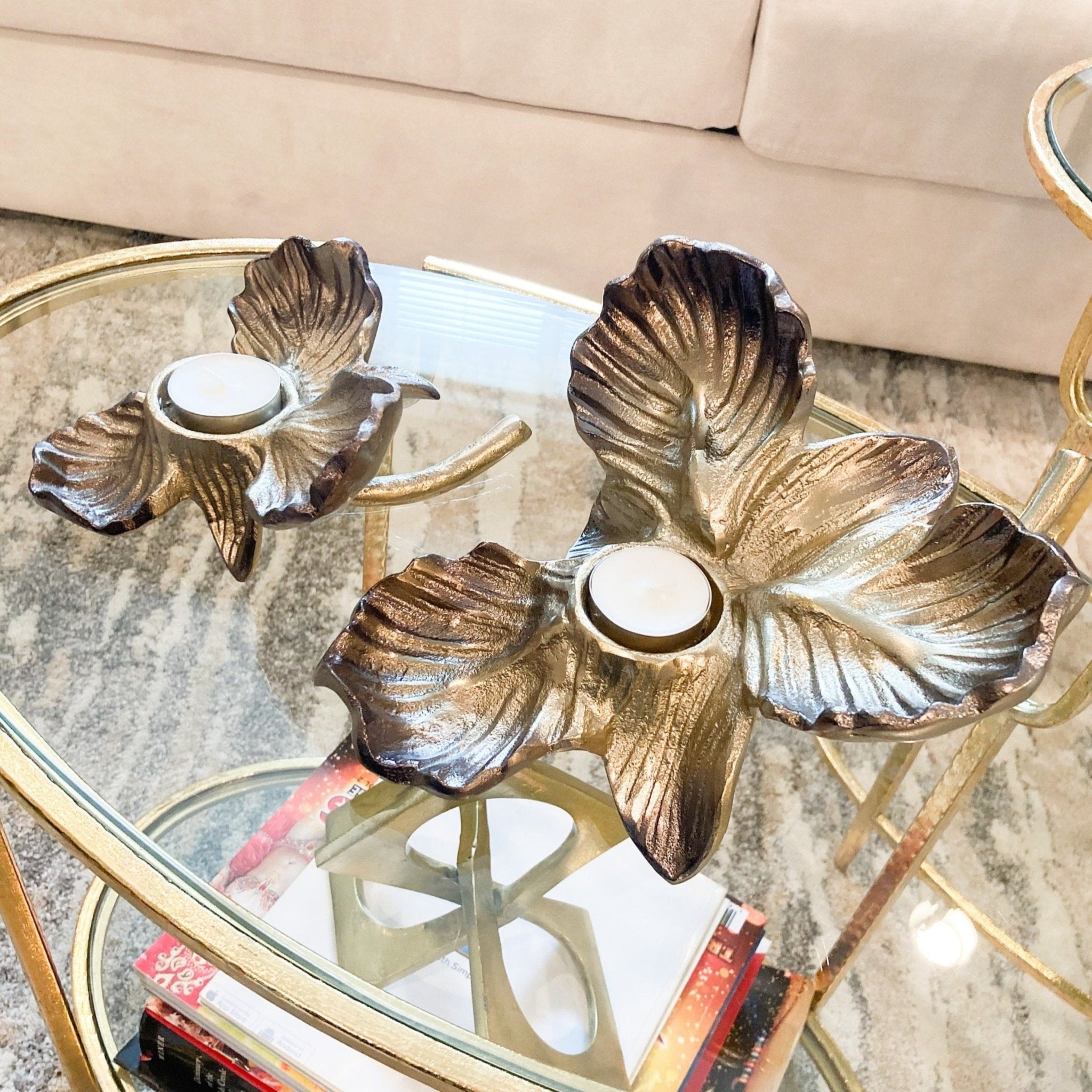 Orchid Tea Light Candle Holder (SM, LG) | Orchid Candle Holder | Decorative Centerpiece | Housewarming Gift - DiamondValeDecor