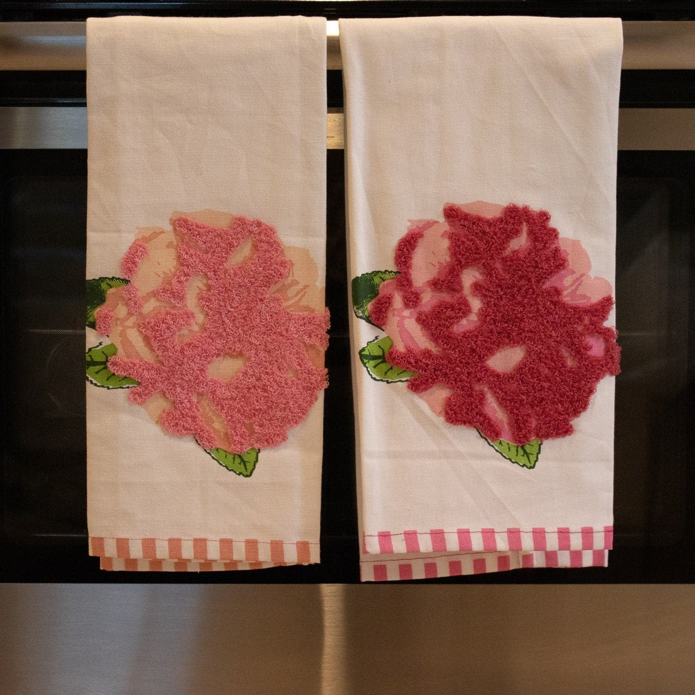 Pink and Red Rose Dish Towels with Embroidery (Set of 2) | Kitchen Hand Towels | Kitchen Dish Towels | Tea Towels - DiamondValeDecor