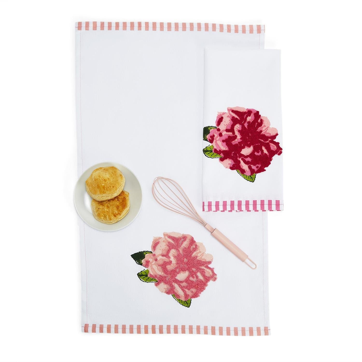 Pink and Red Rose Dish Towels with Embroidery (Set of 2) | Kitchen Hand Towels | Kitchen Dish Towels | Tea Towels - DiamondValeDecor