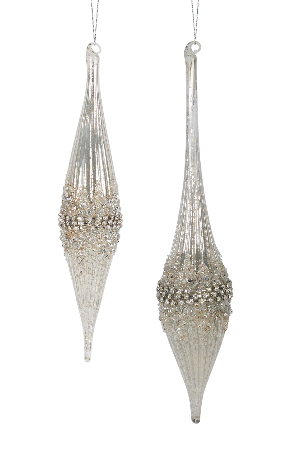 Platinum Jeweled 10.5" Glass Drop Ornament (2 styles) - DiamondValeDecor