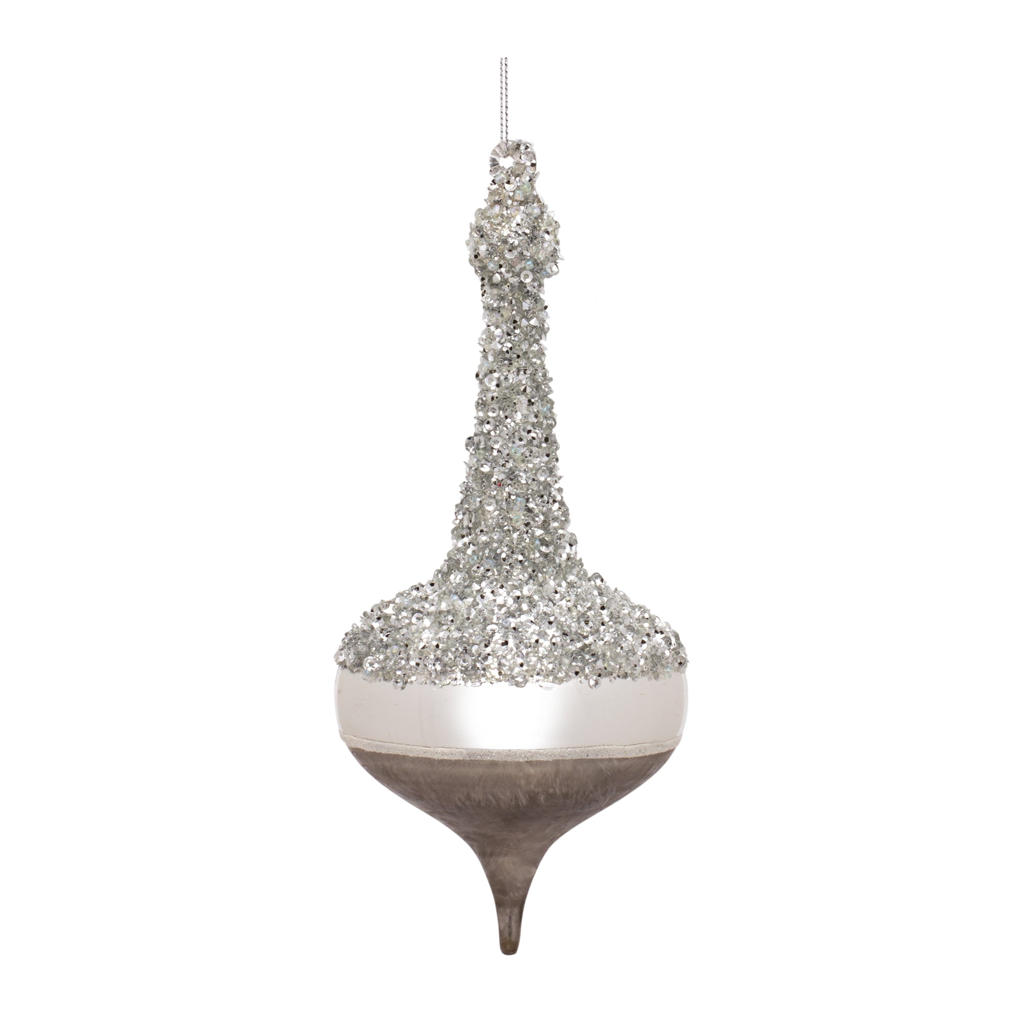 Platinum Jeweled Glass Drop Ornament (Set of 2) - DiamondValeDecor