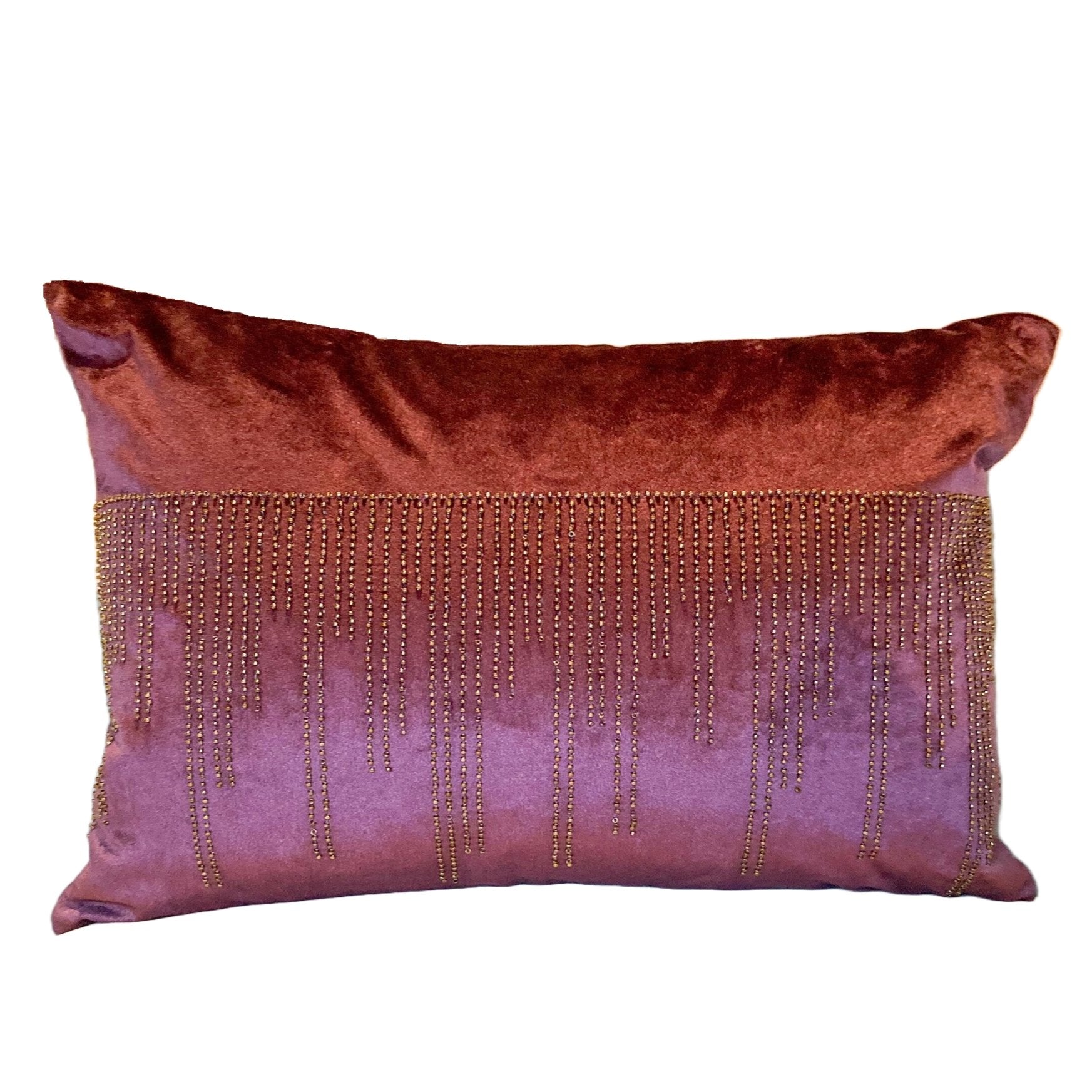 Plum Beaded Velvet Lumbar Pillow Cover - DiamondVale
