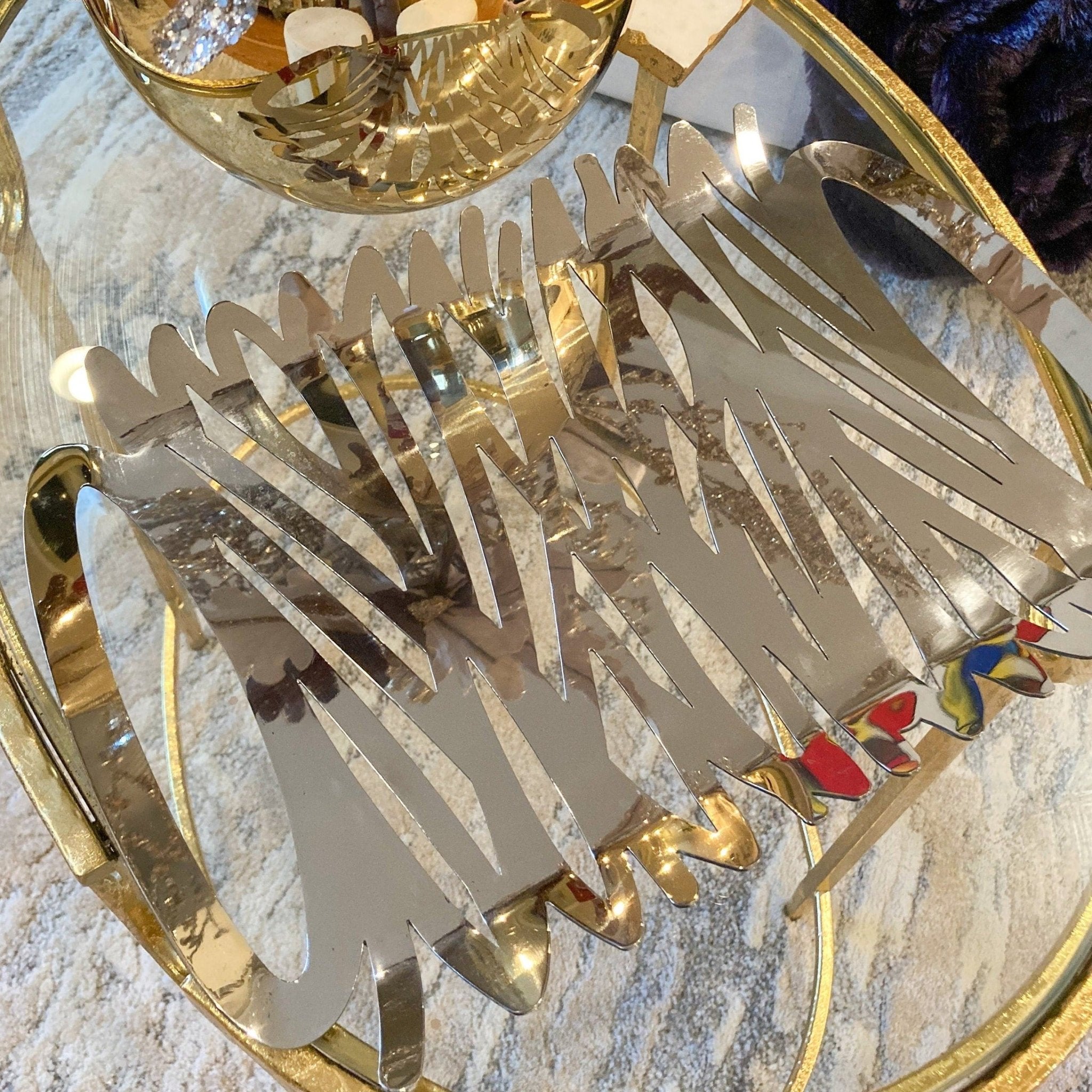 Rectangular Silver Serving Tray | Decorative Tray | Bar Cart Tray | Silver Centerpiece | Snack Tray | Housewarming Gift - DiamondValeDecor