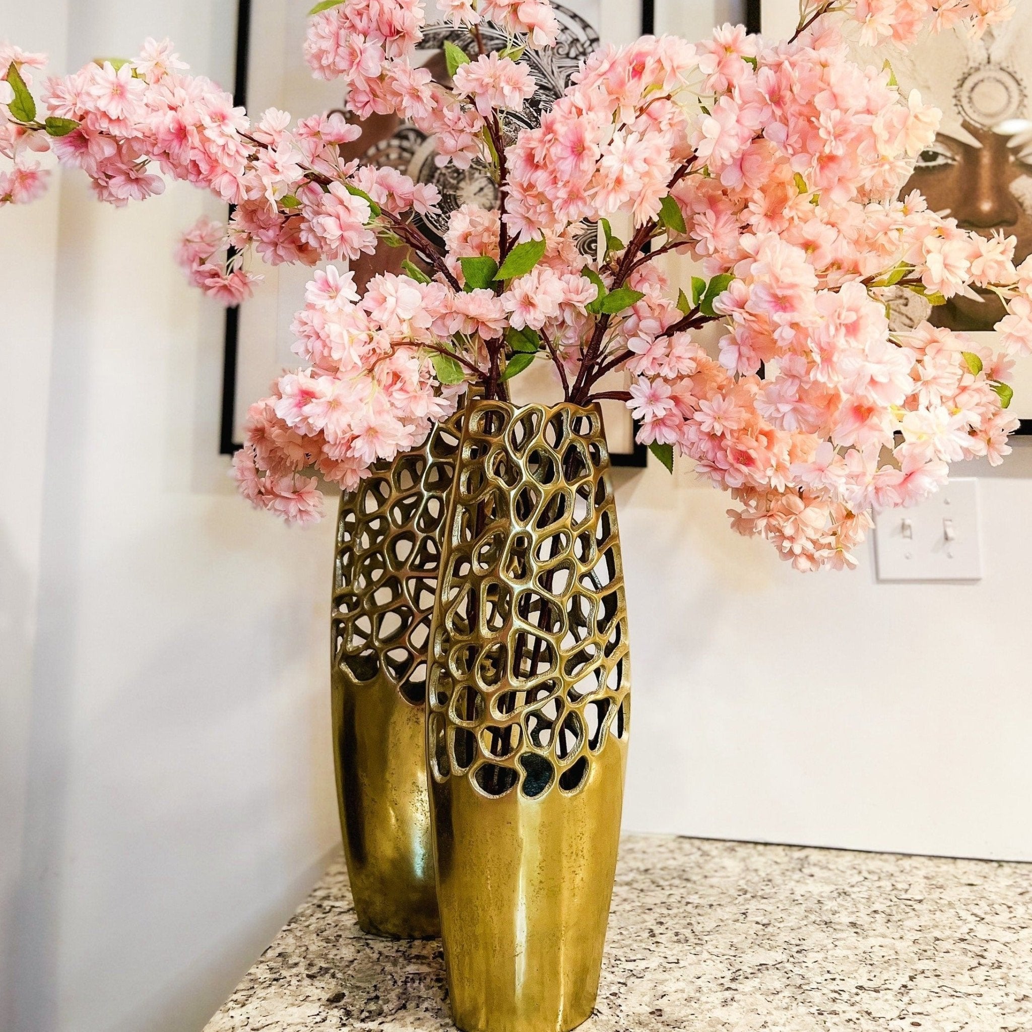 Tall Gold Vase with Cut Out (20", 24") | Gold Vase Centerpiece | Gold Metal Vase | Gold Flower Vase | Housewarming Gift | Glam Home - DiamondValeDecor