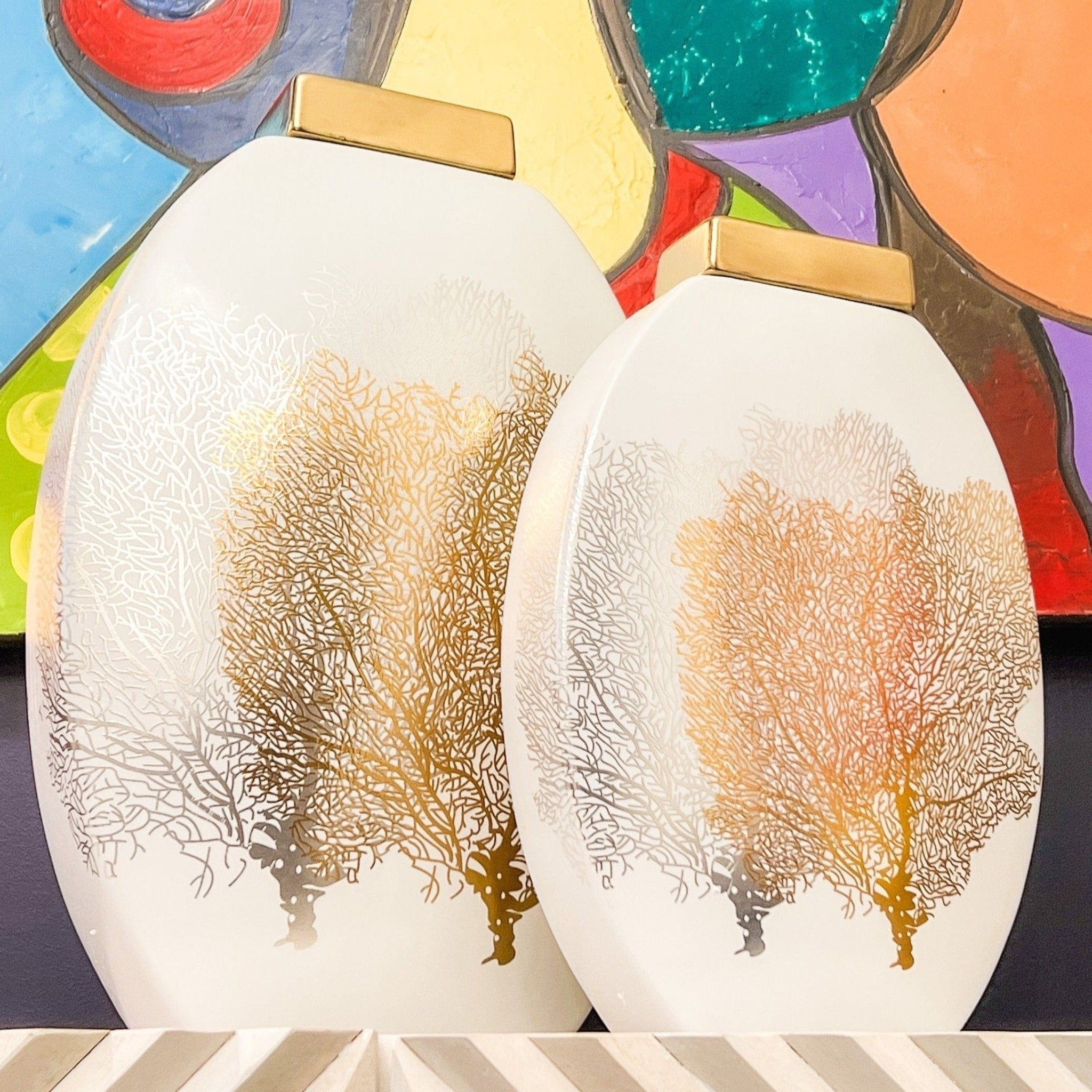 White and Gold Ceramic Vase (12”, 16") | Gold Vase Centerpiece | Large Gold Jar | White Flower Vase | Glam Vase | Housewarming Gift - DiamondValeDecor