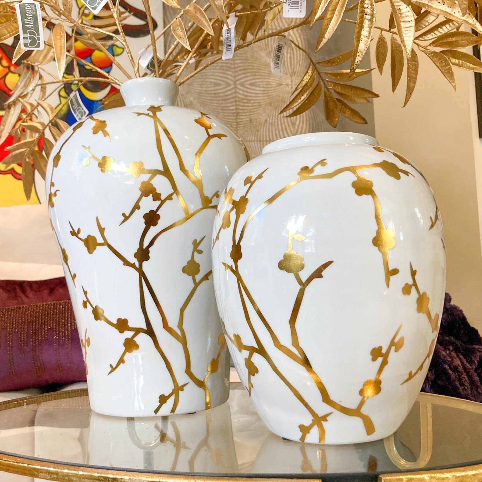 White and Gold Ceramic Vase (2 sizes - 10", 15") | Gold Vase Centerpiece | Gold Glass Vase | White Flower Vase | Glam Vase | Housewarming Gift - DiamondValeDecor