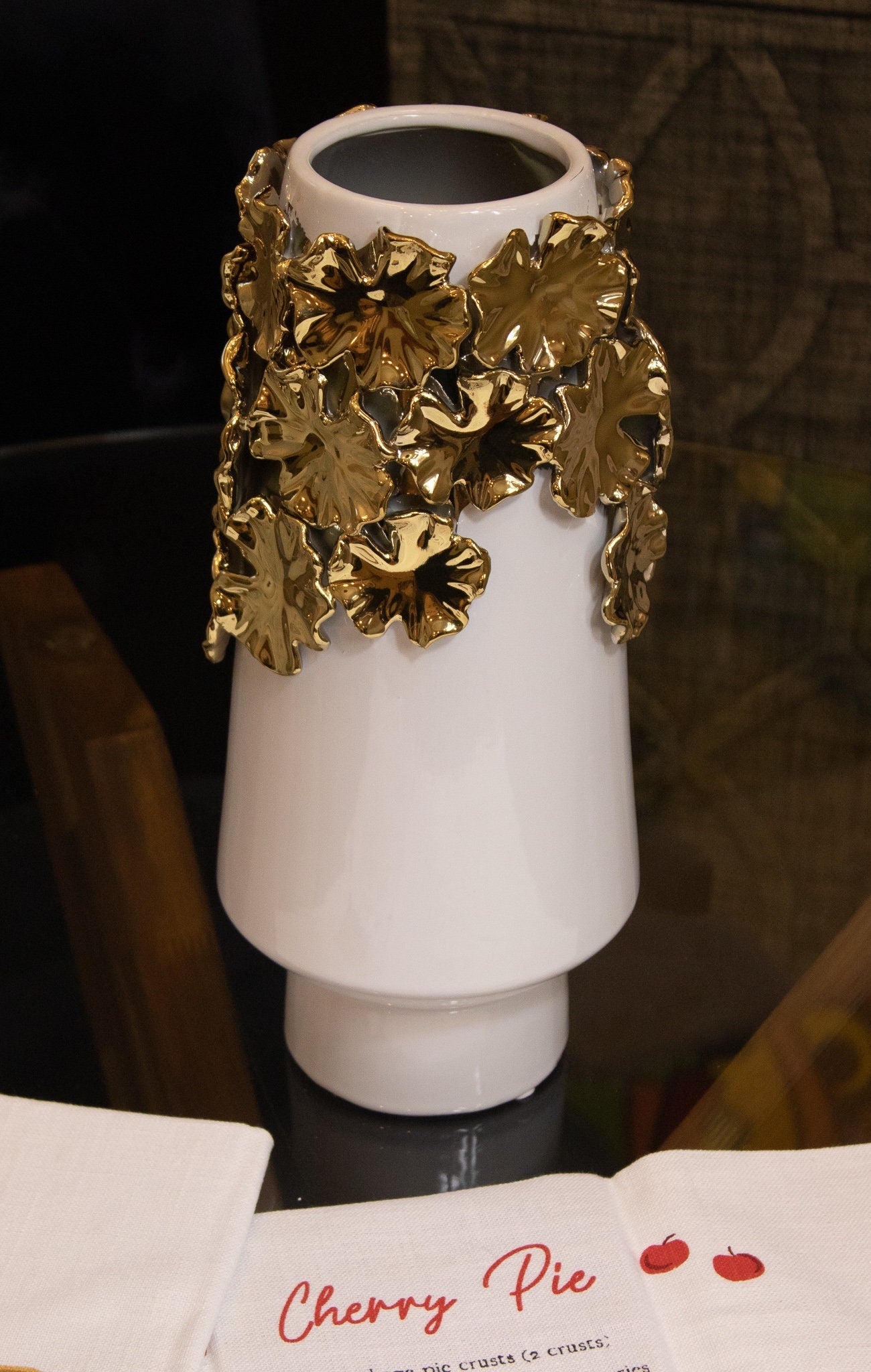 White and Gold Floral Porcelain Vase (14") | Gold Vase Centerpiece | Tall Gold Vase | White Flower Vase | Glam Vase | Housewarming Gift - DiamondValeDecor