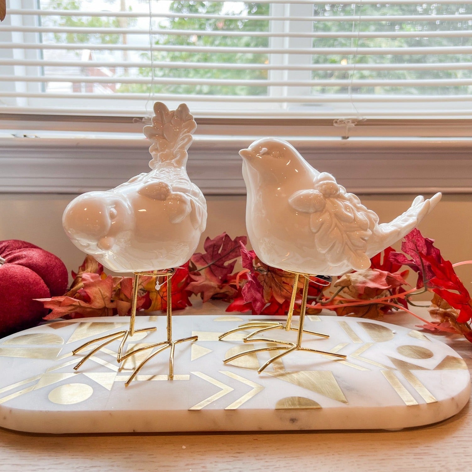 White Porcelain Birds with Gold Legs (Set of 2) - DiamondValeDecor