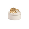 White Porcelain Box w/ Gold Floral Accent (4") | Keepsake Box | Jewelry Box | Decorative Box | Jewelry Box | Candy Dish | Housewarming Gift - DiamondValeDecor