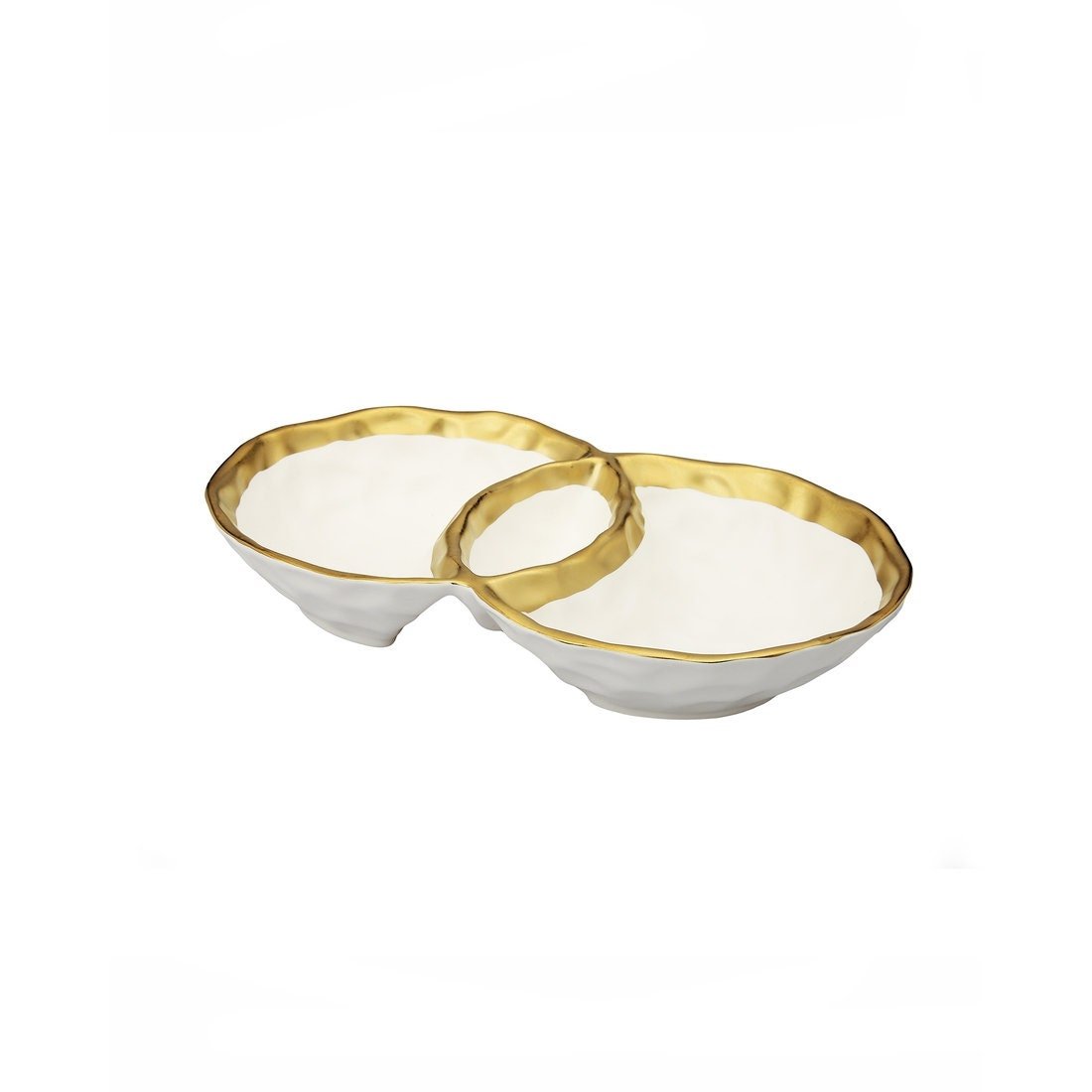 White Porcelain Round Double Bowl with Gold Rim | Table Decor | Gold Bowl - DiamondValeDecor